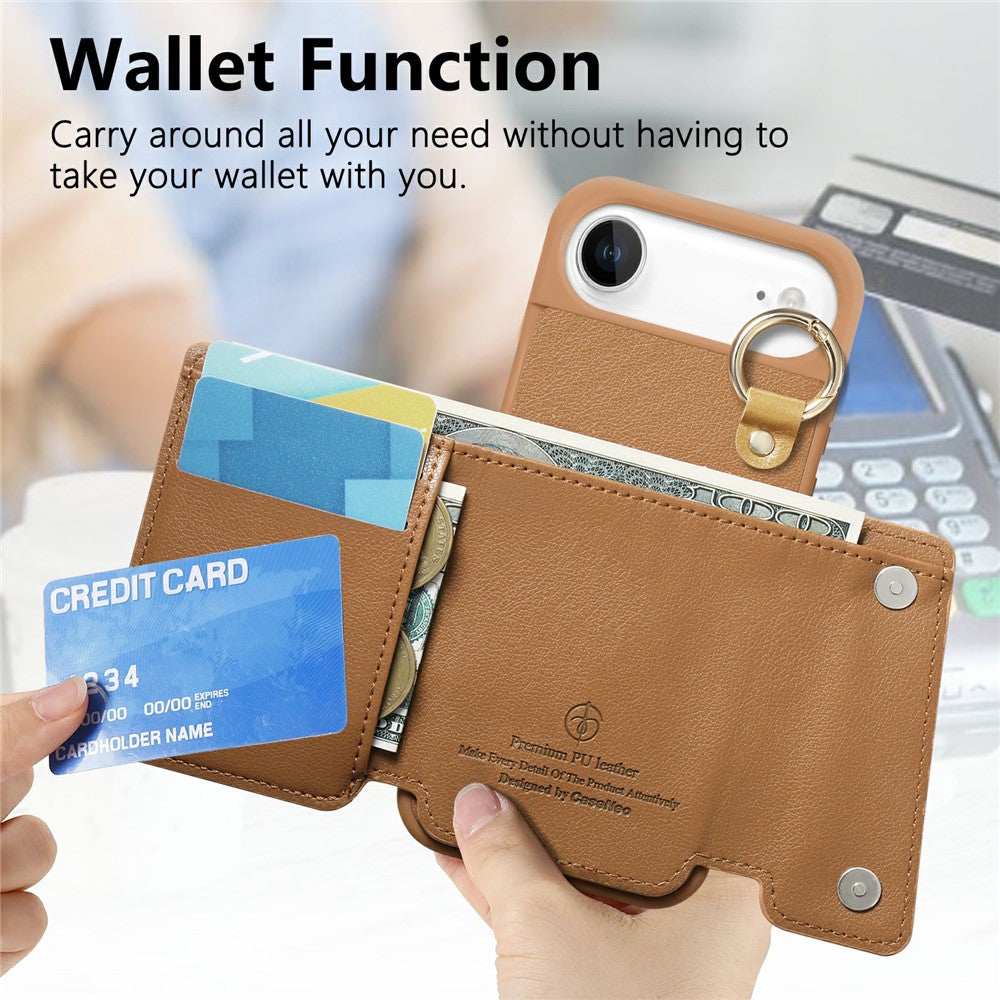 For iPhone Air Case D-Ring Holder Leather + PC + TPU Phone Cover with Wallet Kickstand