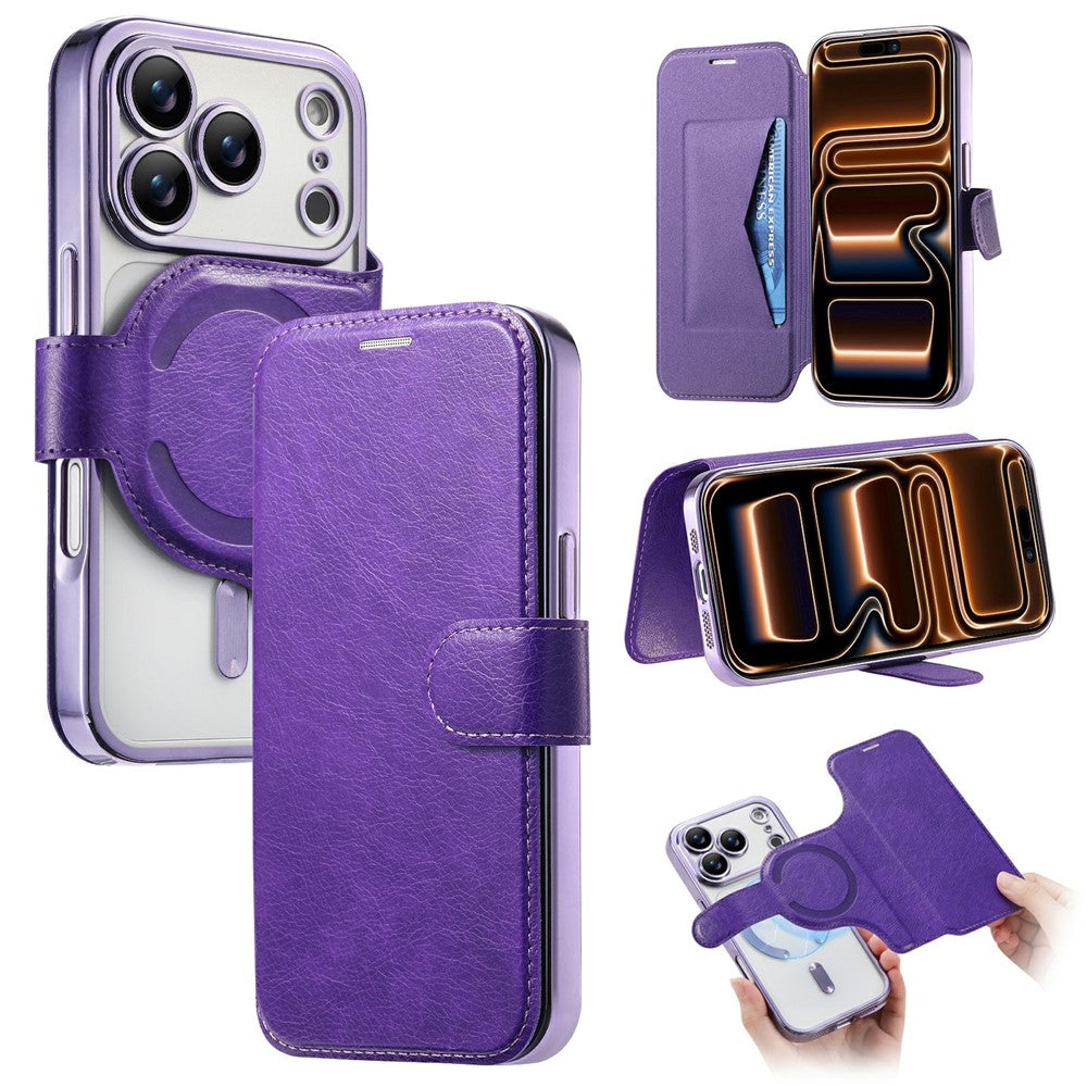 Funda para iPhone 17 Pro Max compatible con MagSafe, cubierta de cuero desmontable con protector de lente