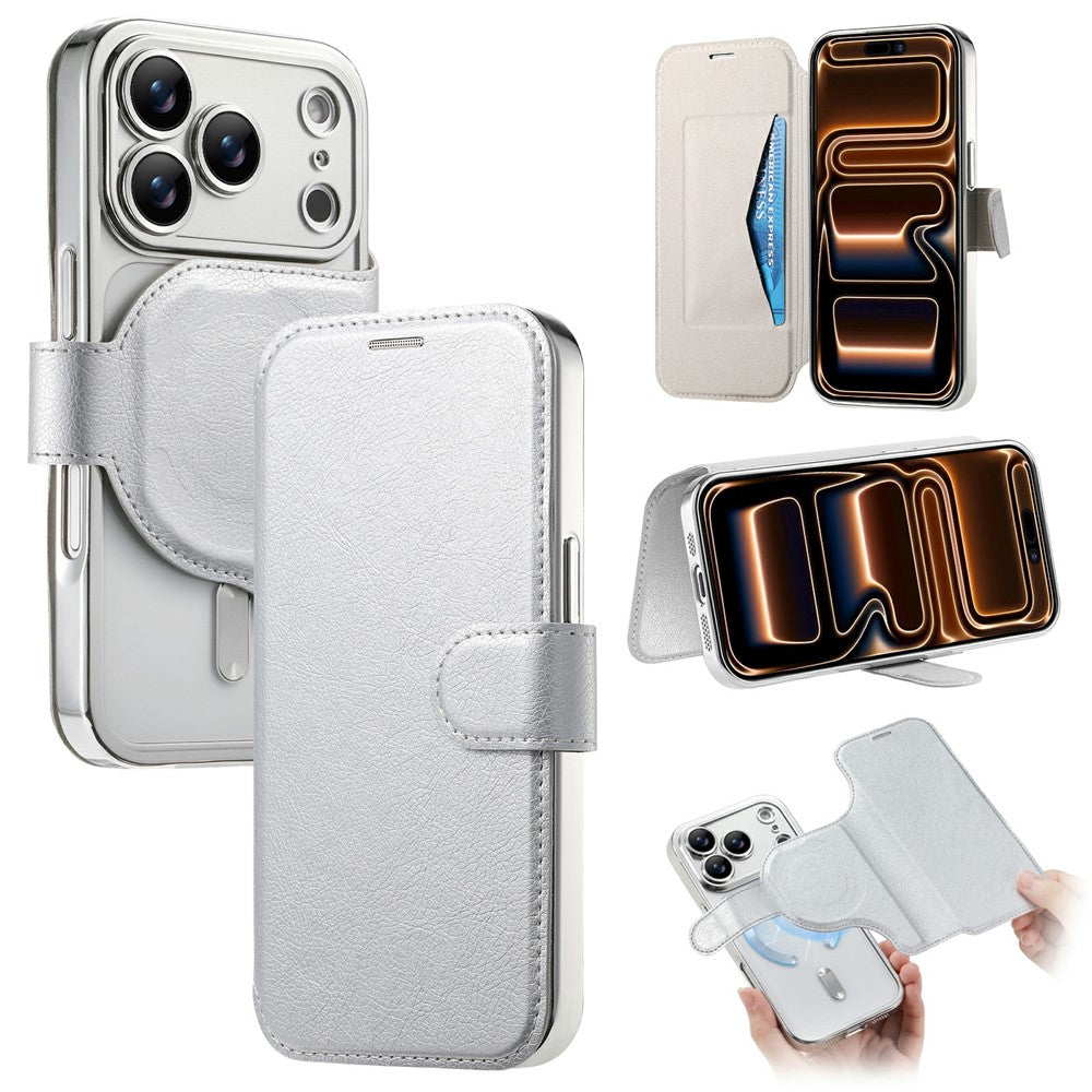Étui pour iPhone 17 Pro compatible MagSafe, coque en cuir détachable avec film protecteur pour objectif