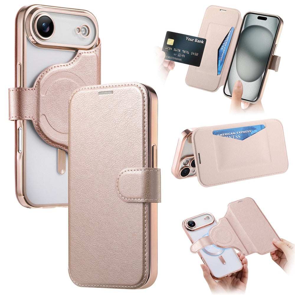 For iPhone Air Case Compatible with MagSafe Detachable Leather Phone Cover with Lens Film