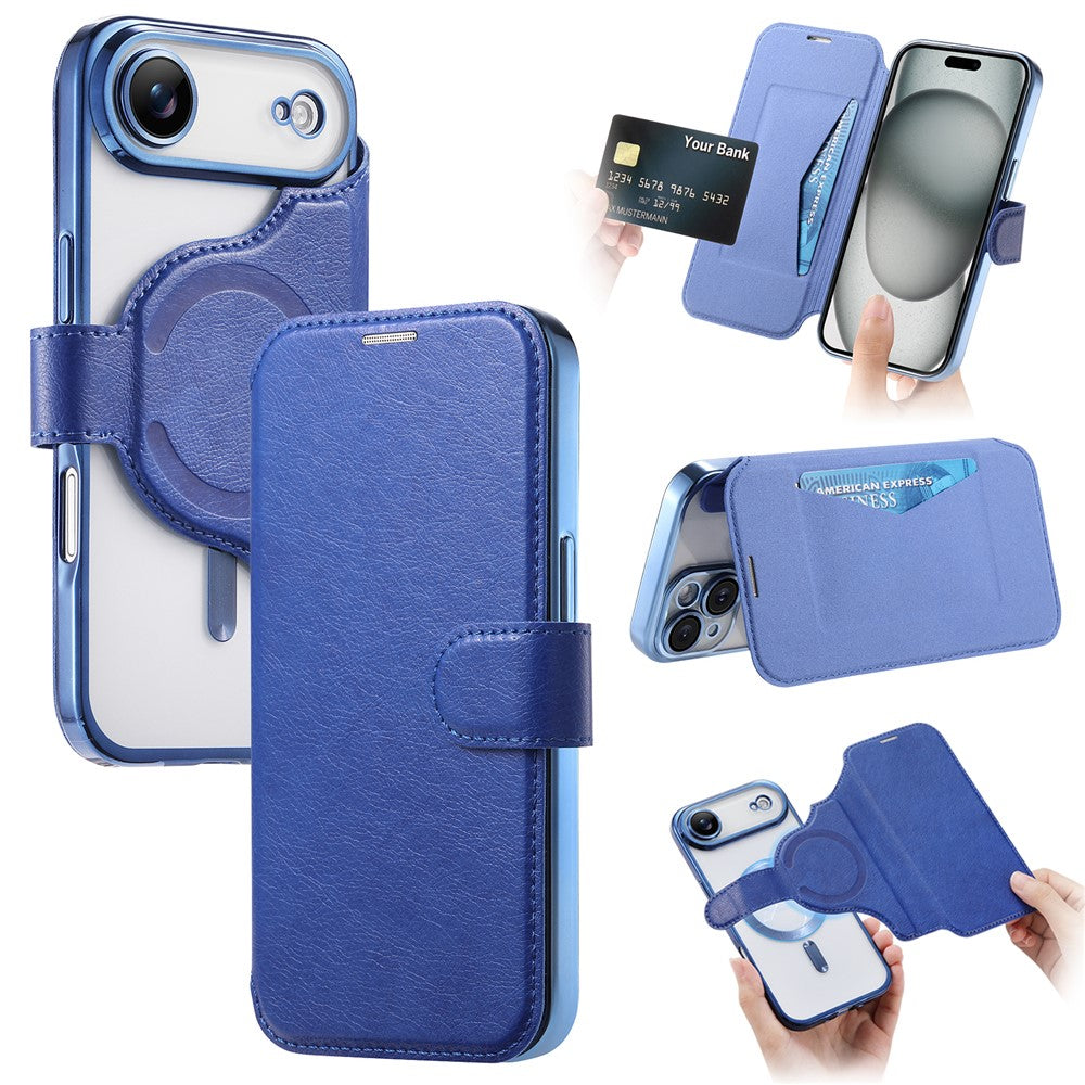 For iPhone Air Case Compatible with MagSafe Detachable Leather Phone Cover with Lens Film