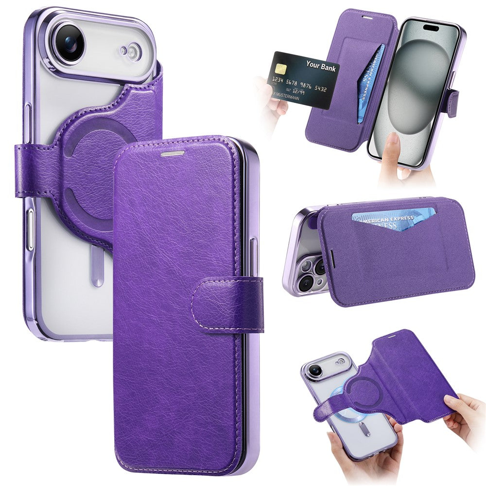 For iPhone Air Case Compatible with MagSafe Detachable Leather Phone Cover with Lens Film