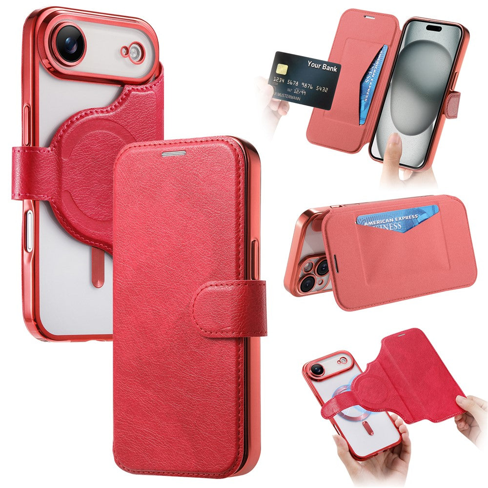 For iPhone Air Case Compatible with MagSafe Detachable Leather Phone Cover with Lens Film