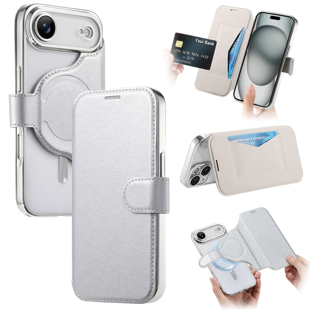 For iPhone Air Case Compatible with MagSafe Detachable Leather Phone Cover with Lens Film