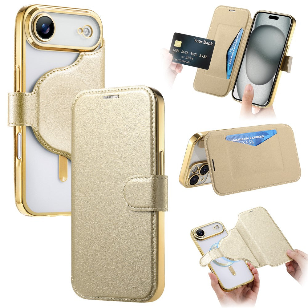 For iPhone Air Case Compatible with MagSafe Detachable Leather Phone Cover with Lens Film