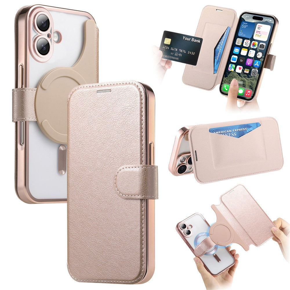 Funda para iPhone 17 compatible con MagSafe, cubierta de cuero desmontable con protector de lente