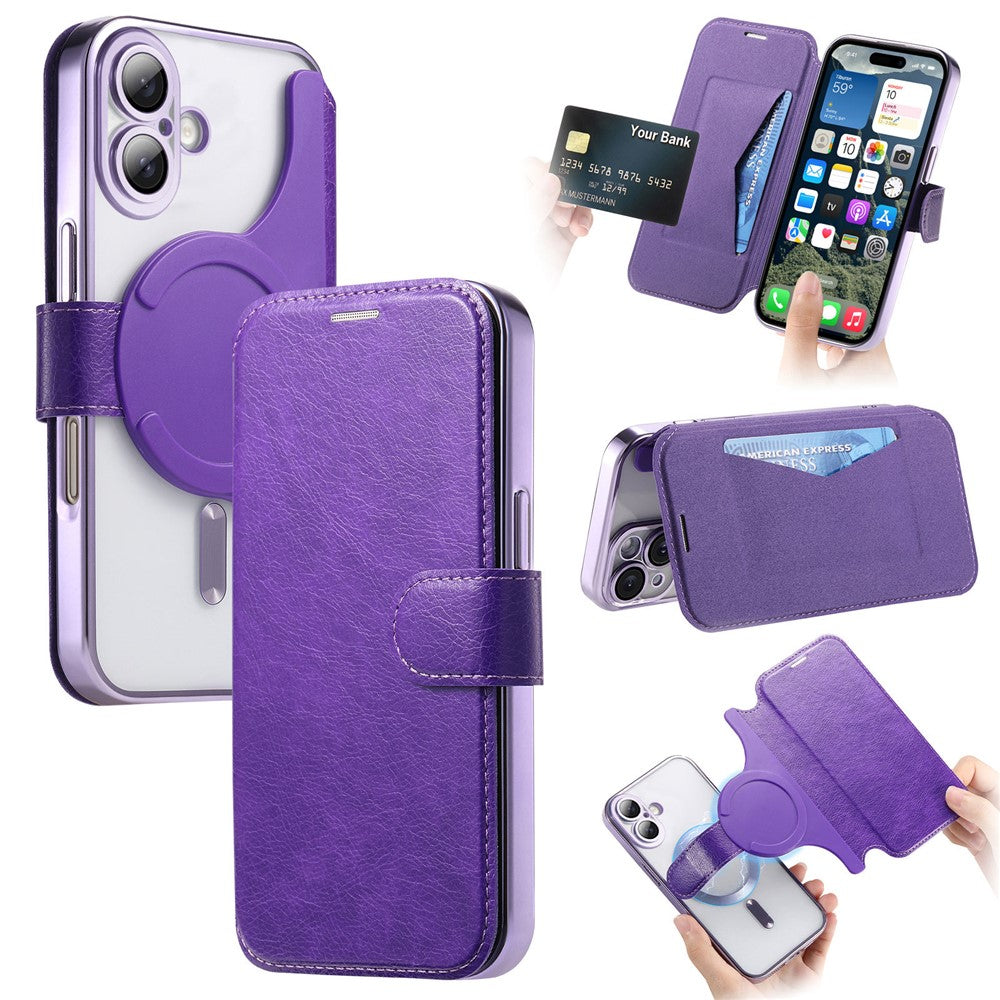 For iPhone 17 Case Compatible with MagSafe Detachable Leather Phone Cover with Lens Film