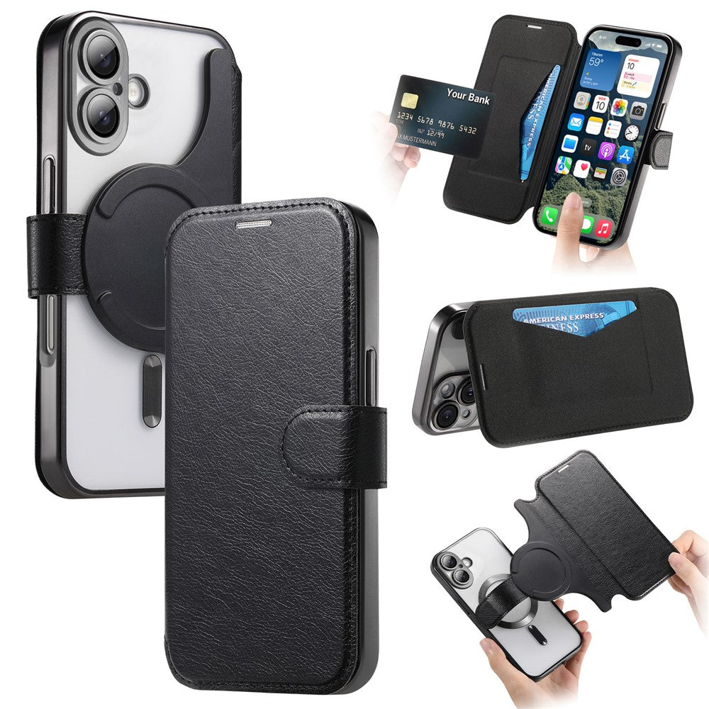 For iPhone 17 Case Compatible with MagSafe Detachable Leather Phone Cover with Lens Film