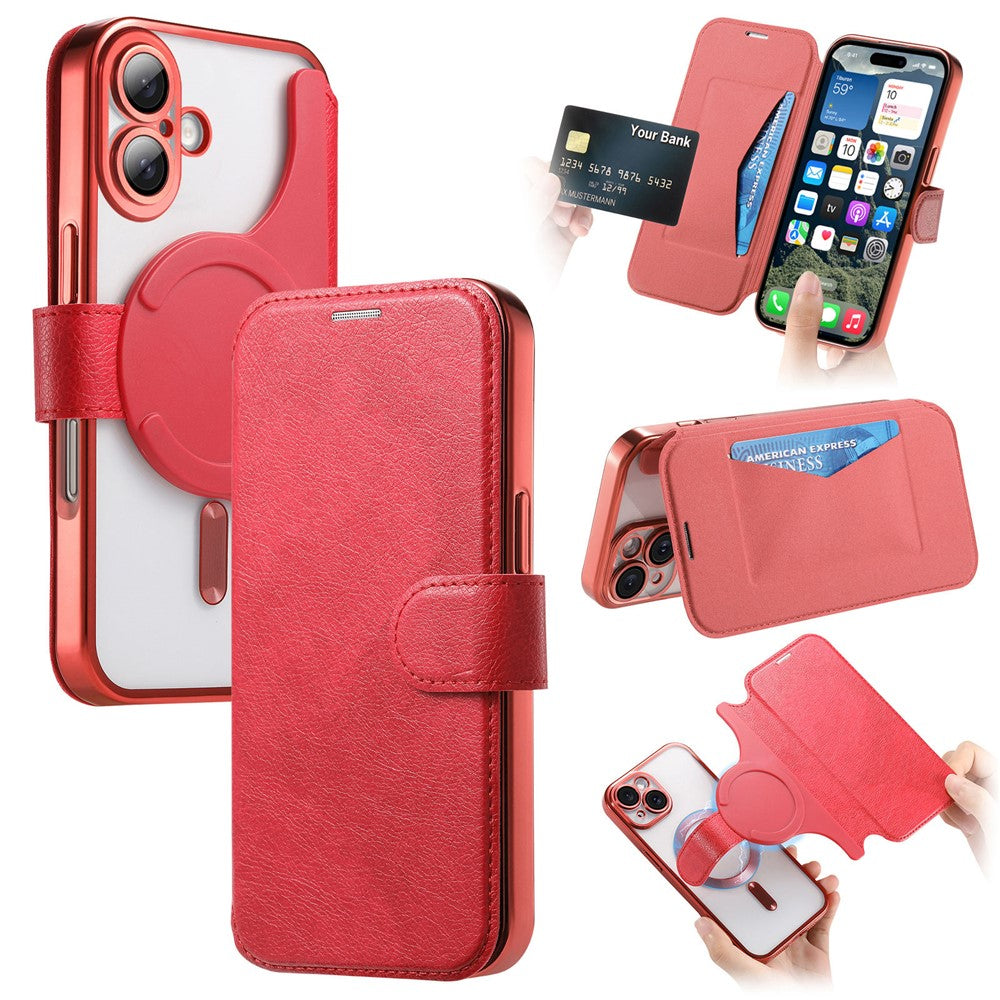 For iPhone 17 Case Compatible with MagSafe Detachable Leather Phone Cover with Lens Film