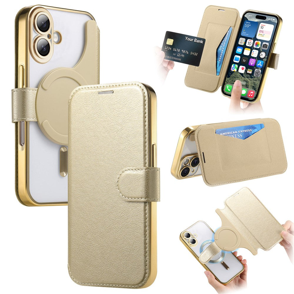 For iPhone 17 Case Compatible with MagSafe Detachable Leather Phone Cover with Lens Film