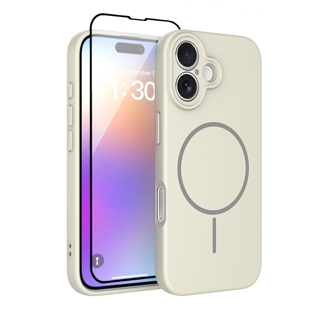 Coque magnétique pour iPhone 17 en PC et TPU avec film de protection d'écran en verre trempé