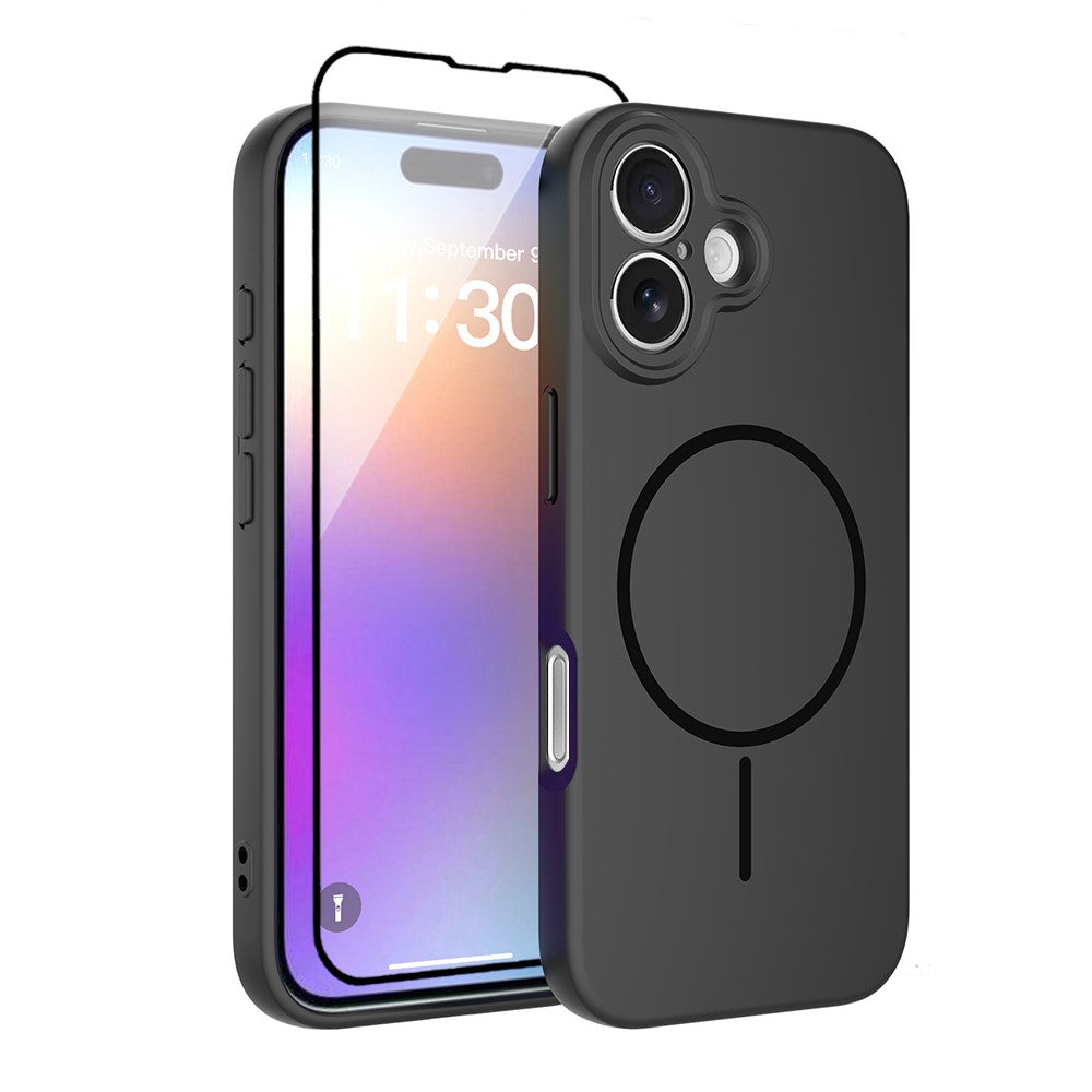Coque magnétique pour iPhone 17 en PC et TPU avec film de protection d'écran en verre trempé