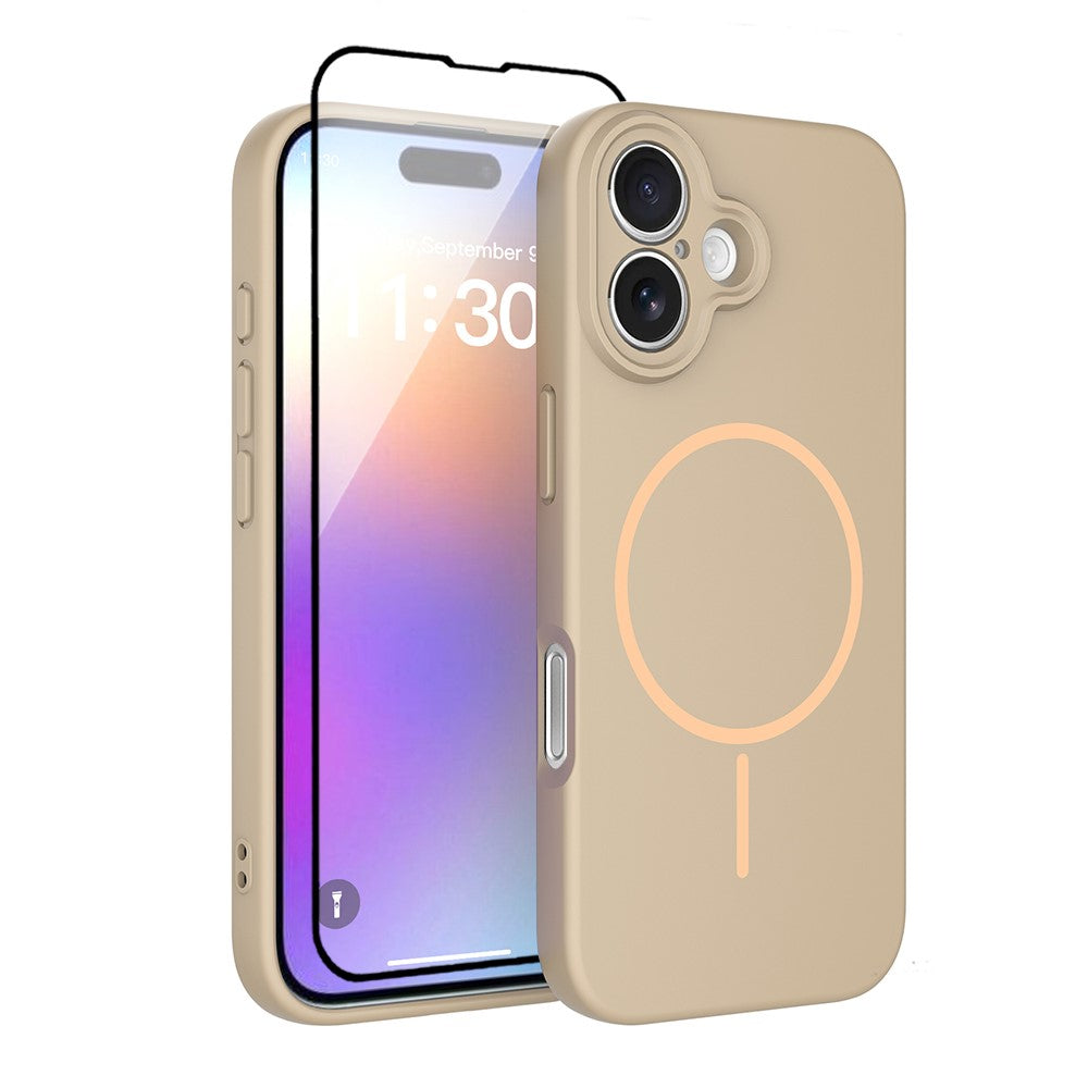 Coque magnétique pour iPhone 17 en PC et TPU avec film de protection d'écran en verre trempé