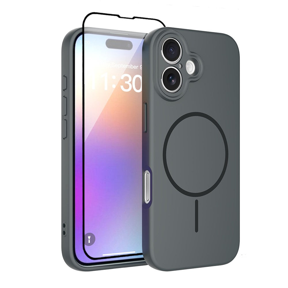 Coque magnétique pour iPhone 17 en PC et TPU avec film de protection d'écran en verre trempé