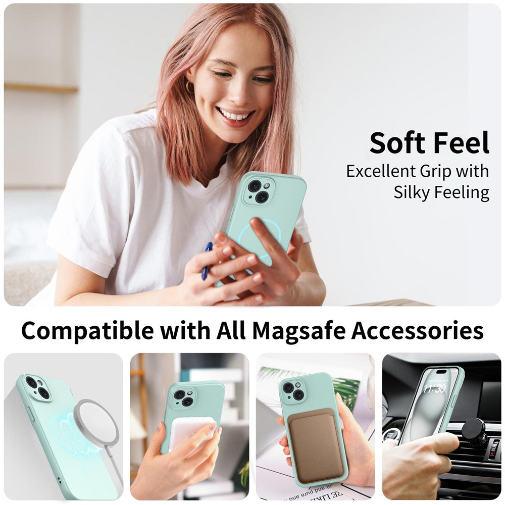 For iPhone 15 Plus Magnetic Case PC + TPU Phone Cover with Tempered Glass Screen Film