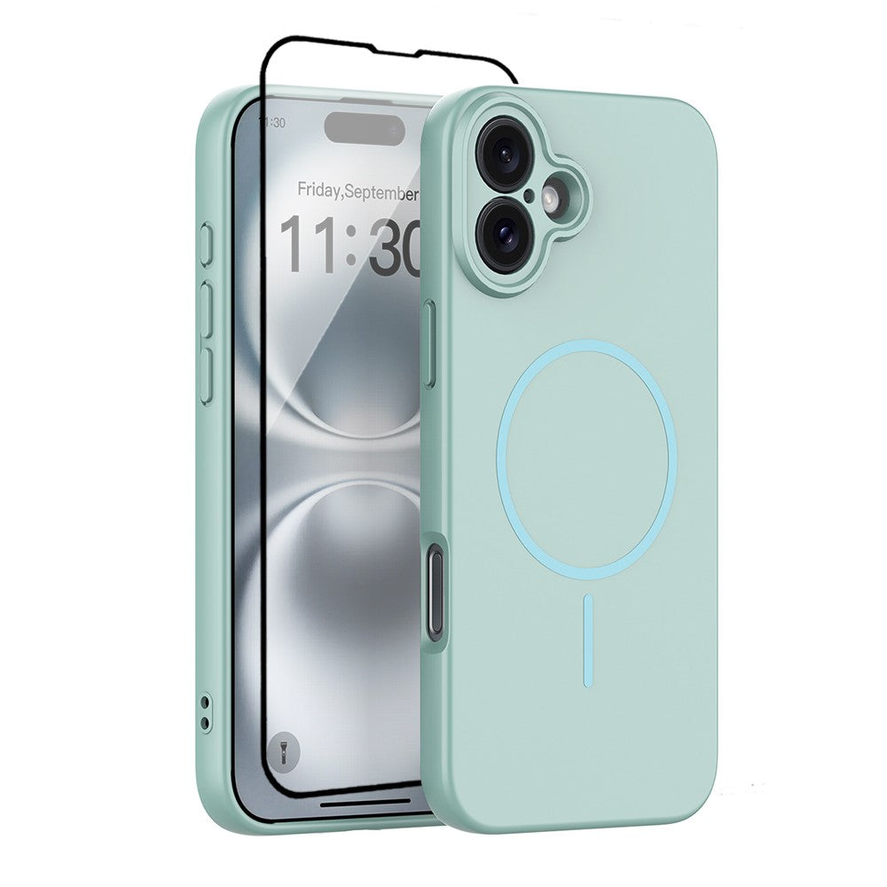 For iPhone 16 Plus Magnetic Case PC + TPU Phone Cover with Tempered Glass Screen Film
