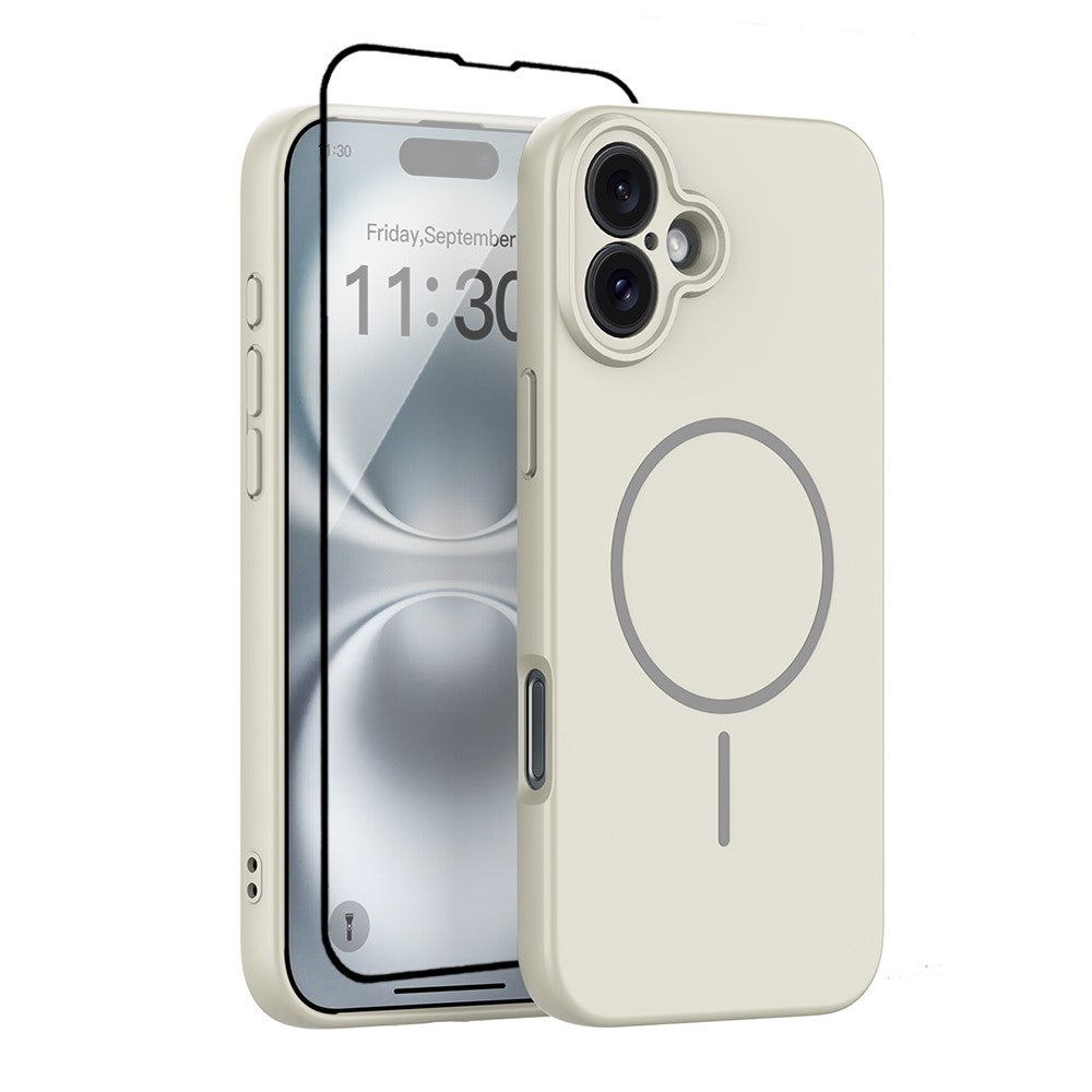 For iPhone 16 Plus Magnetic Case PC + TPU Phone Cover with Tempered Glass Screen Film