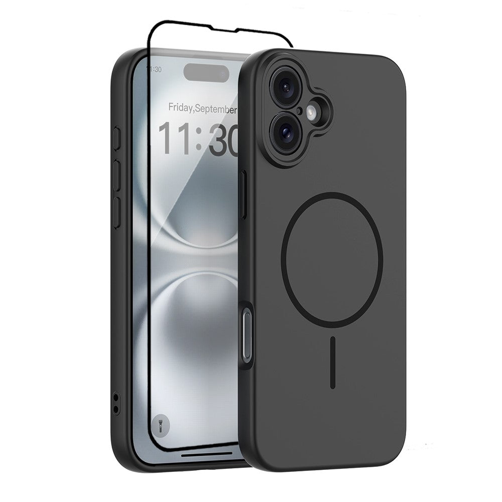 For iPhone 16 Plus Magnetic Case PC + TPU Phone Cover with Tempered Glass Screen Film