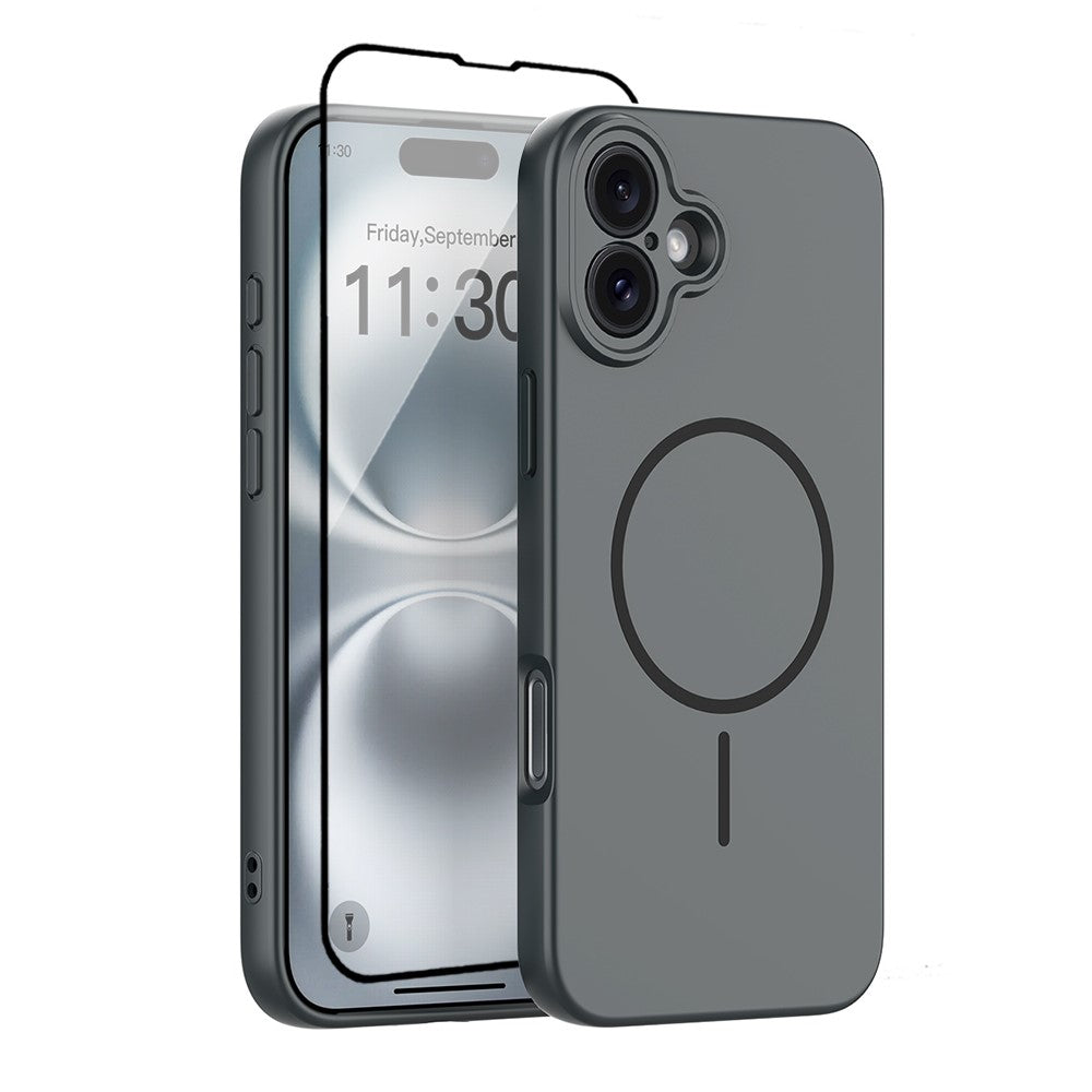 For iPhone 16 Plus Magnetic Case PC + TPU Phone Cover with Tempered Glass Screen Film