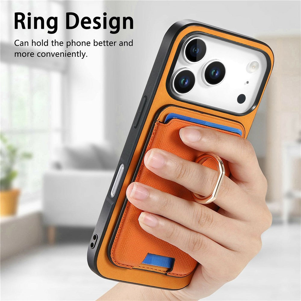 For iPhone 17 Pro Max Magnetic Case Detachable Card Bag Leather Back Cover with Kickstand