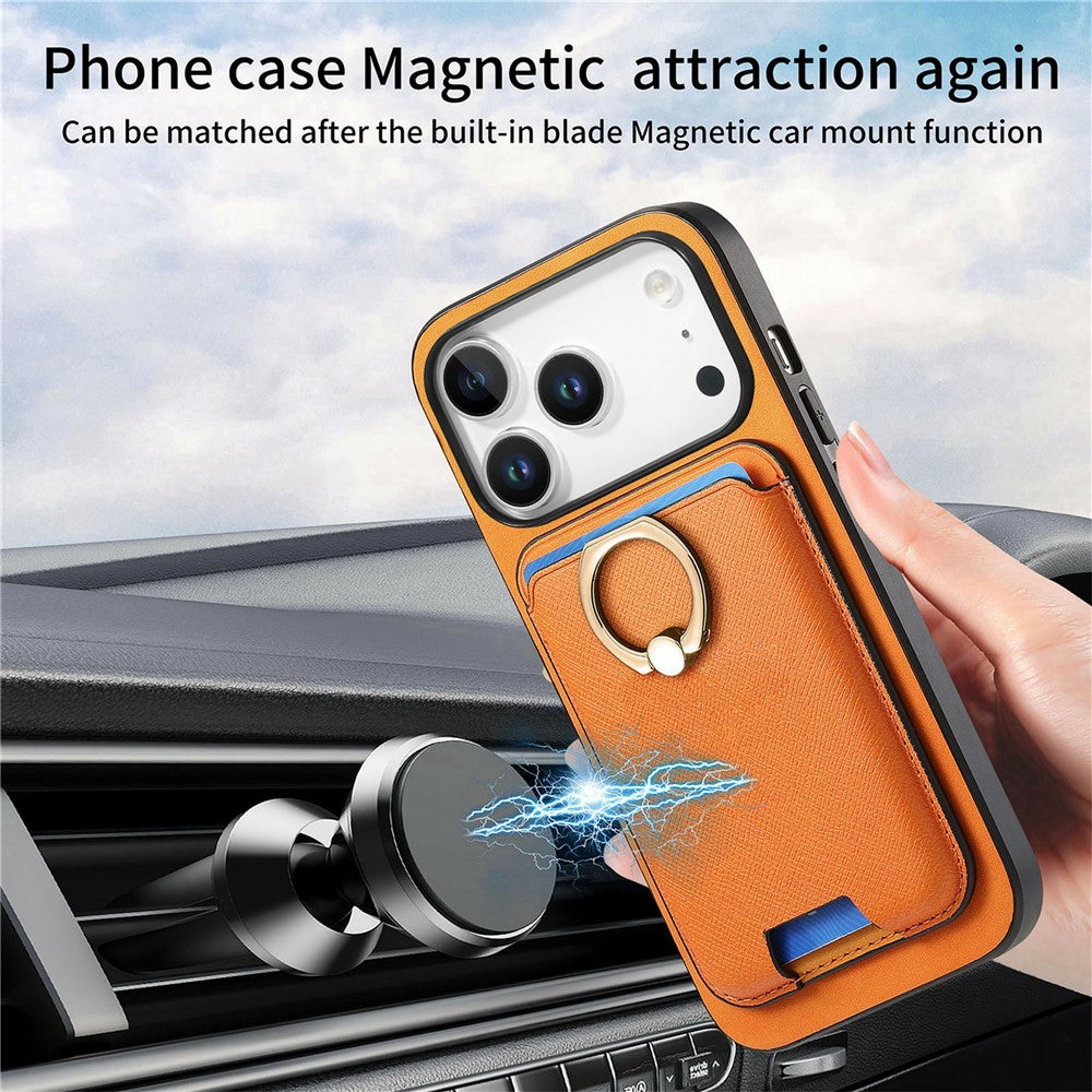 For iPhone 17 Pro Max Magnetic Case Detachable Card Bag Leather Back Cover with Kickstand