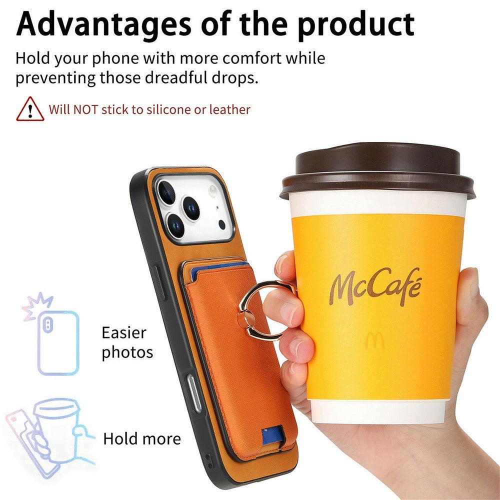 For iPhone 17 Pro Max Magnetic Case Detachable Card Bag Leather Back Cover with Kickstand