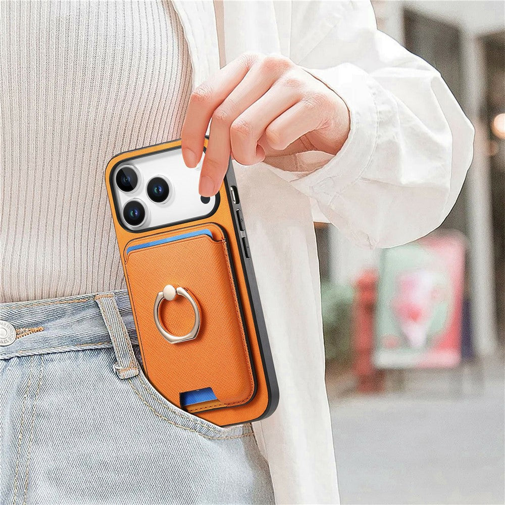 For iPhone 17 Pro Max Magnetic Case Detachable Card Bag Leather Back Cover with Kickstand