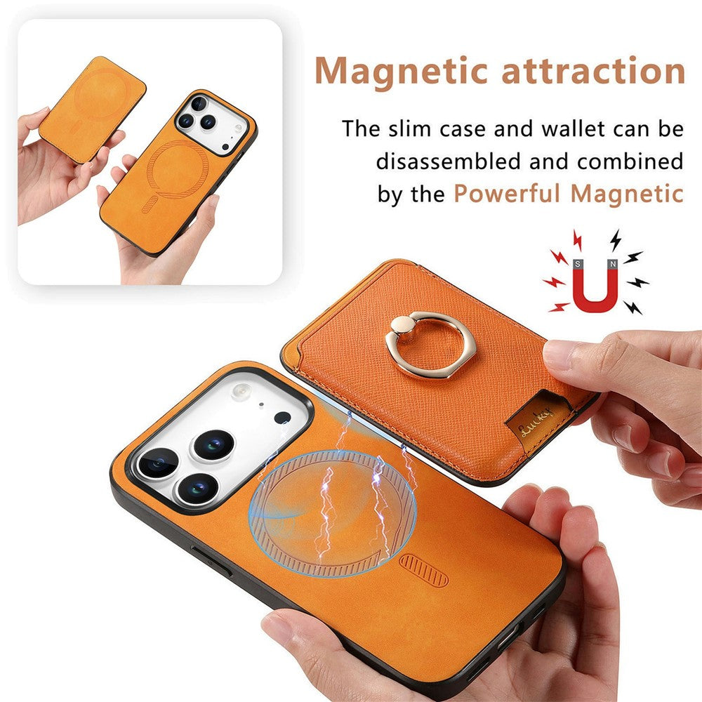 For iPhone 17 Pro Max Magnetic Case Detachable Card Bag Leather Back Cover with Kickstand