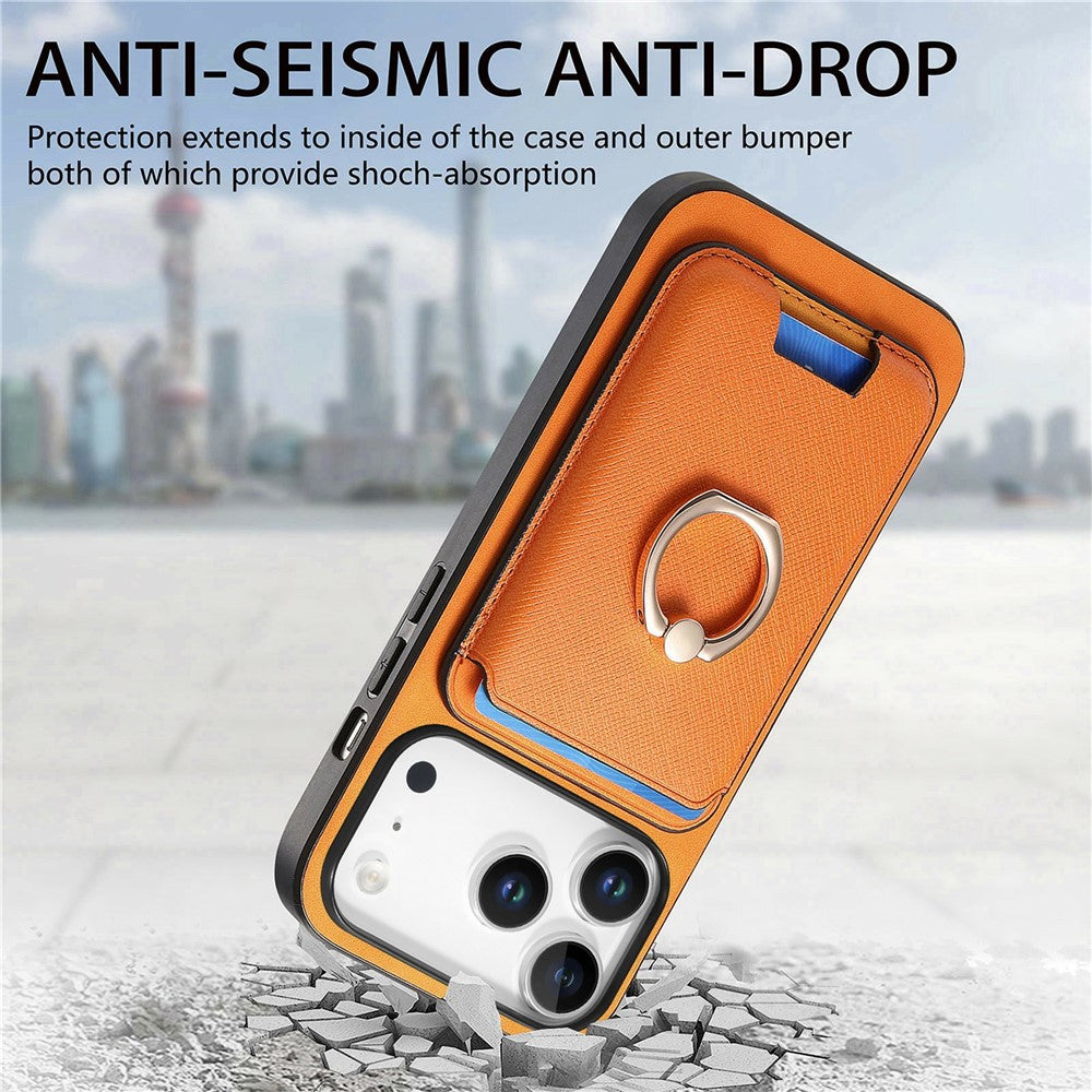 For iPhone 17 Pro Max Magnetic Case Detachable Card Bag Leather Back Cover with Kickstand