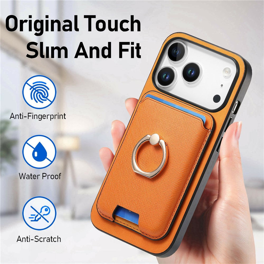 For iPhone 17 Pro Max Magnetic Case Detachable Card Bag Leather Back Cover with Kickstand