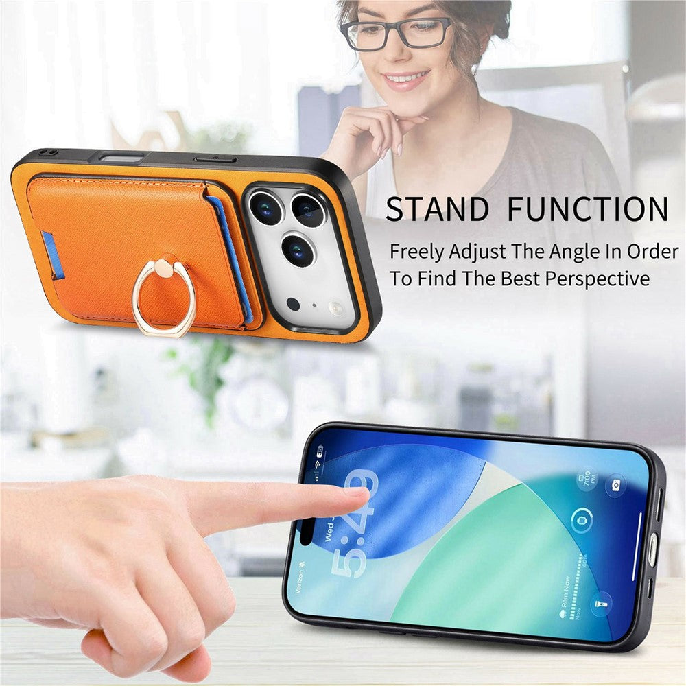 For iPhone 17 Pro Max Magnetic Case Detachable Card Bag Leather Back Cover with Kickstand