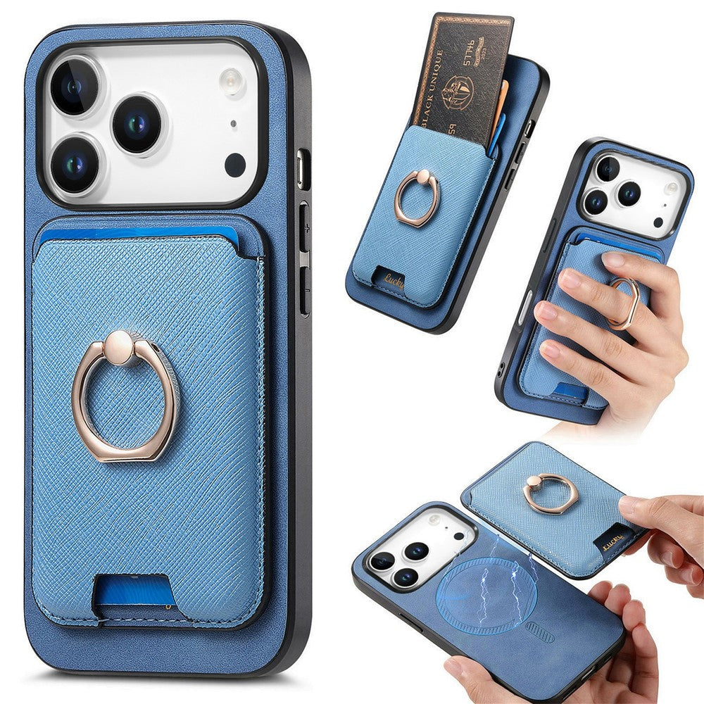 For iPhone 17 Pro Max Magnetic Case Detachable Card Bag Leather Back Cover with Kickstand