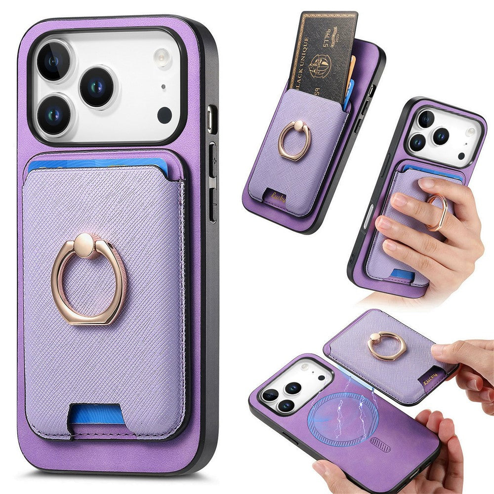 For iPhone 17 Pro Max Magnetic Case Detachable Card Bag Leather Back Cover with Kickstand