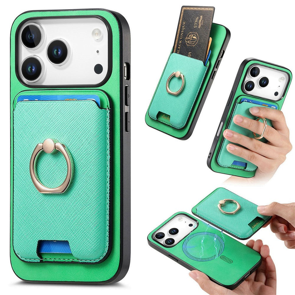 For iPhone 17 Pro Max Magnetic Case Detachable Card Bag Leather Back Cover with Kickstand
