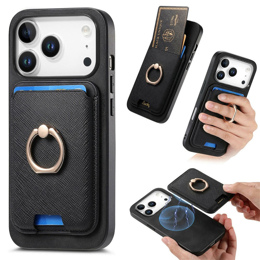 Funda magnética para iPhone 17 Pro Max con tarjetero desmontable, cubierta trasera de piel y soporte.