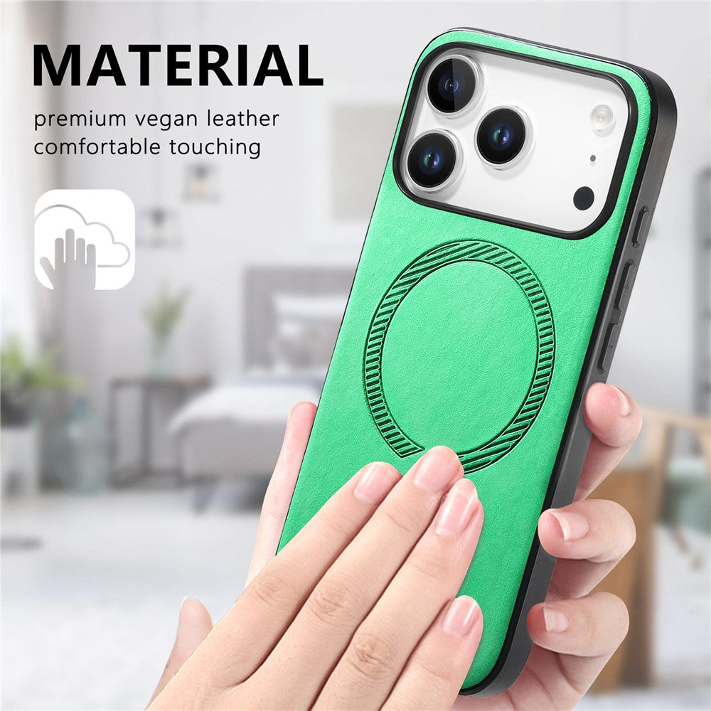For iPhone 17 Pro Max Leather Back Case Compatible with MagSafe Skin-touch Phone Cover