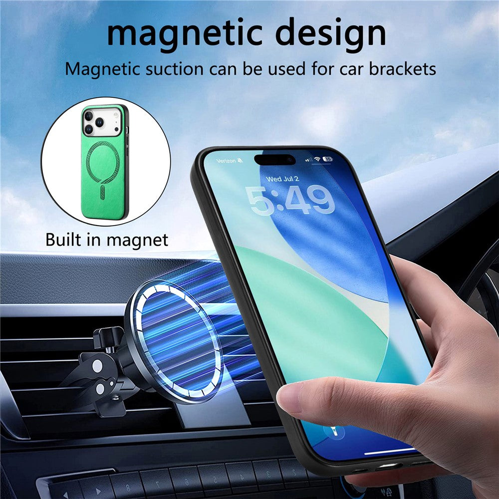 For iPhone 17 Pro Max Leather Back Case Compatible with MagSafe Skin-touch Phone Cover