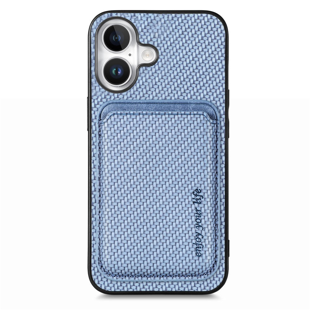 For iPhone 17 Case Carbon Fiber Leather Back Cover with Detachable Card Bag