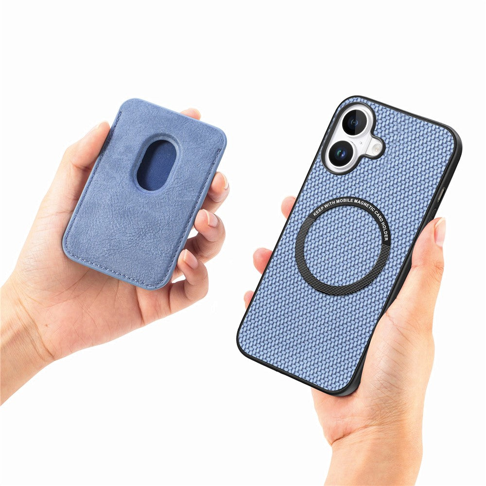 For iPhone 17 Case Carbon Fiber Leather Back Cover with Detachable Card Bag
