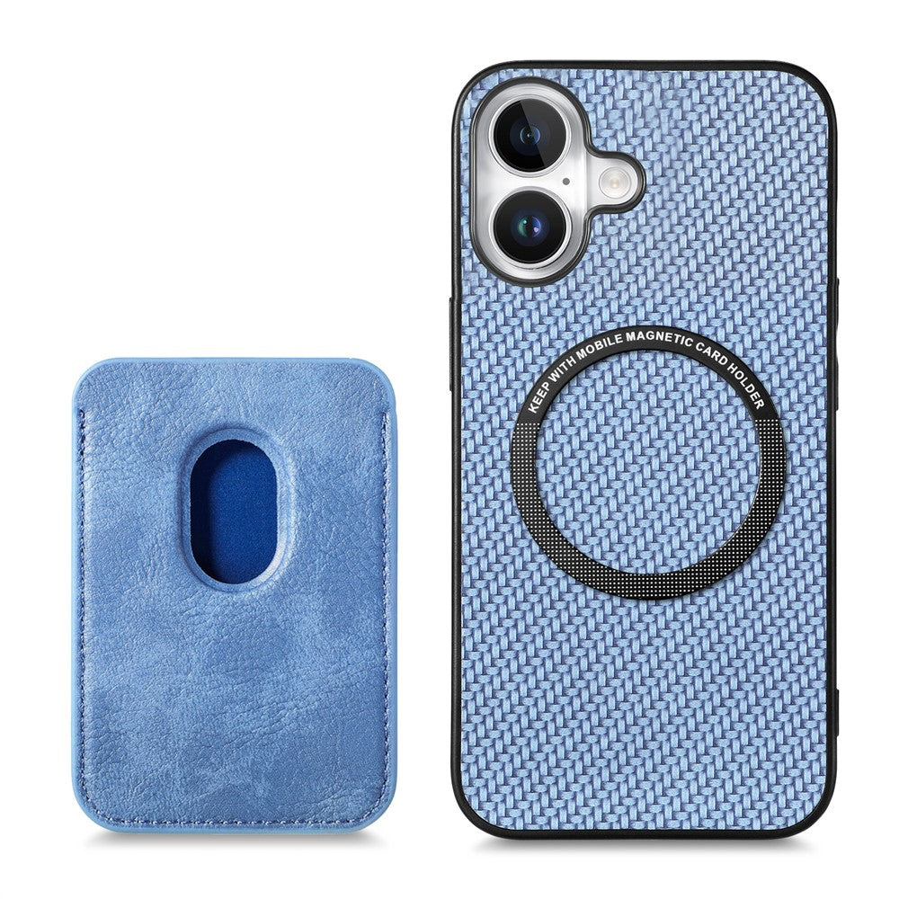 For iPhone 17 Case Carbon Fiber Leather Back Cover with Detachable Card Bag