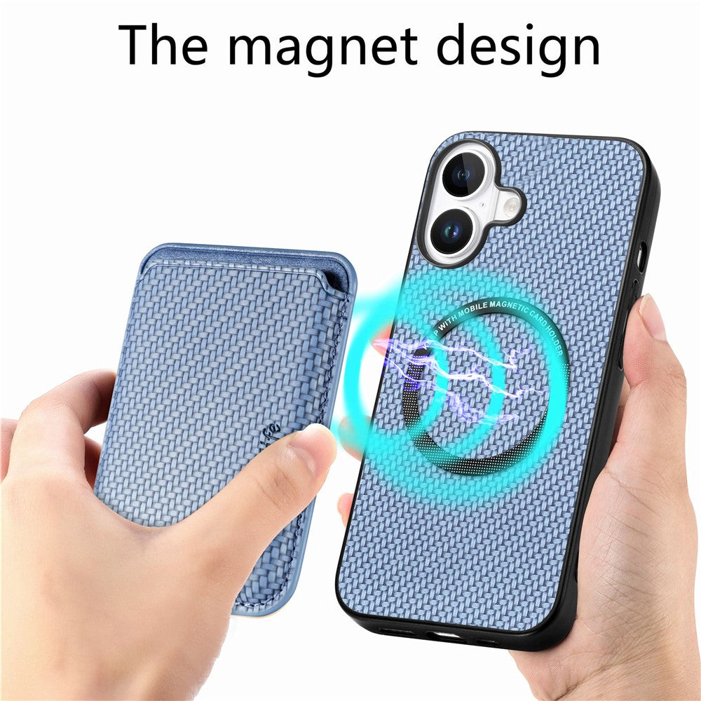 For iPhone 17 Case Carbon Fiber Leather Back Cover with Detachable Card Bag