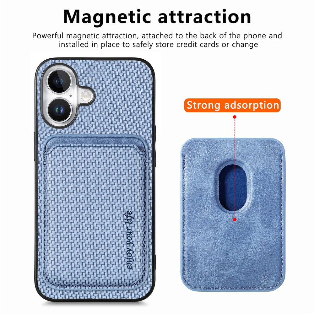For iPhone 17 Case Carbon Fiber Leather Back Cover with Detachable Card Bag