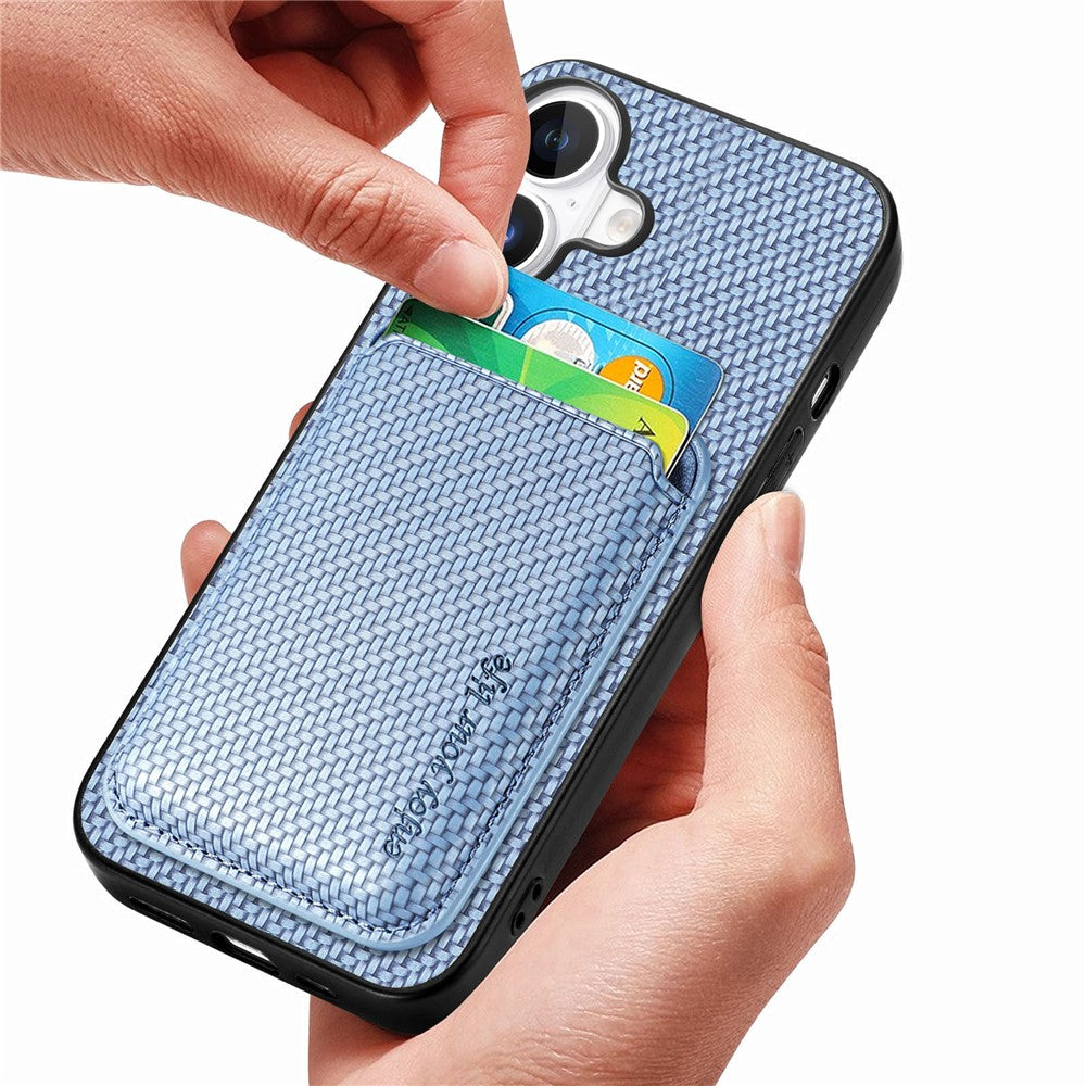 For iPhone 17 Case Carbon Fiber Leather Back Cover with Detachable Card Bag