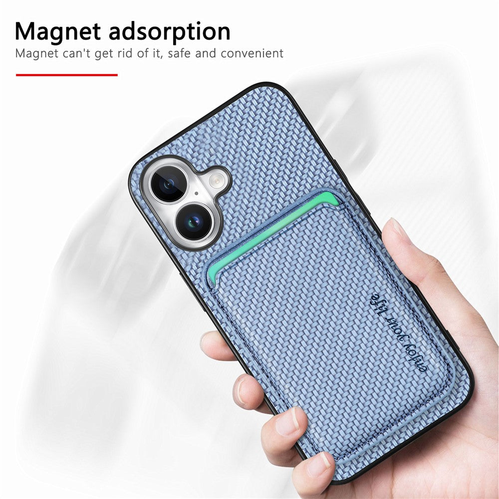 For iPhone 17 Case Carbon Fiber Leather Back Cover with Detachable Card Bag