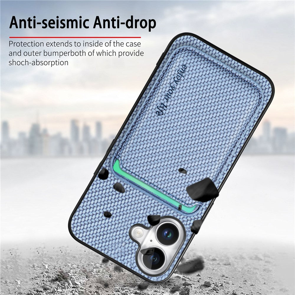 For iPhone 17 Case Carbon Fiber Leather Back Cover with Detachable Card Bag