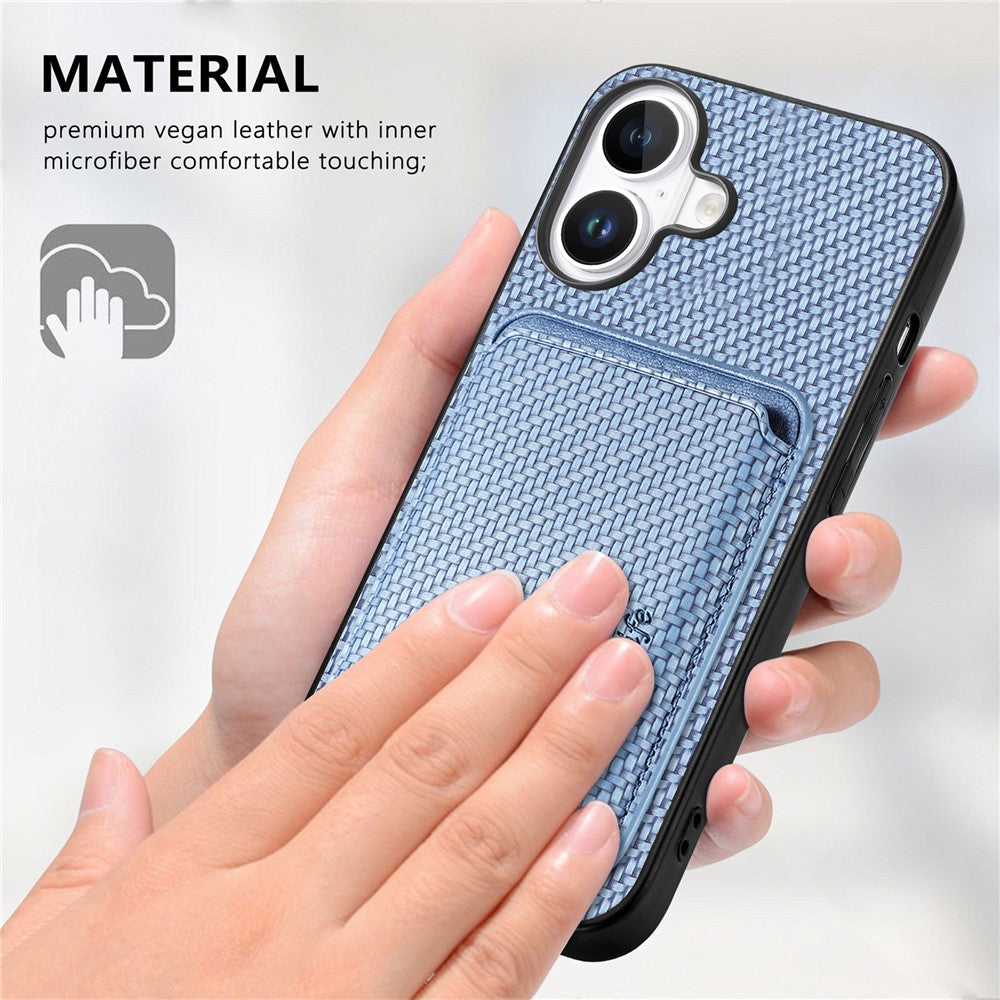 For iPhone 17 Case Carbon Fiber Leather Back Cover with Detachable Card Bag