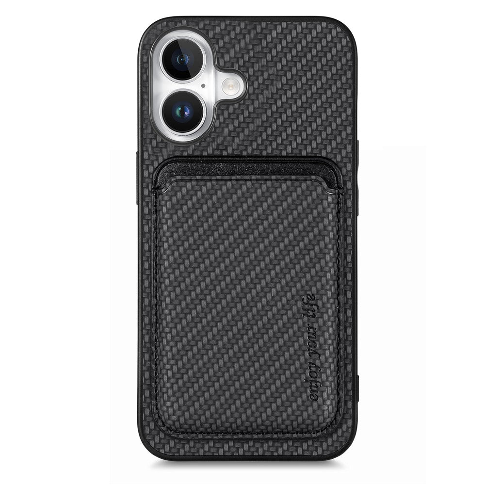 For iPhone 17 Case Carbon Fiber Leather Back Cover with Detachable Card Bag