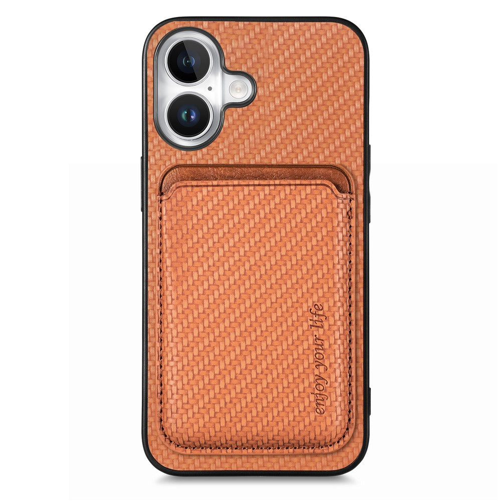 For iPhone 17 Case Carbon Fiber Leather Back Cover with Detachable Card Bag