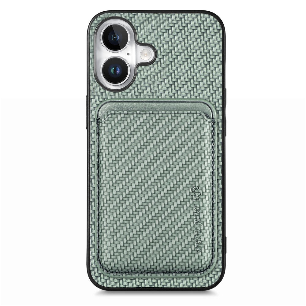 For iPhone 17 Case Carbon Fiber Leather Back Cover with Detachable Card Bag