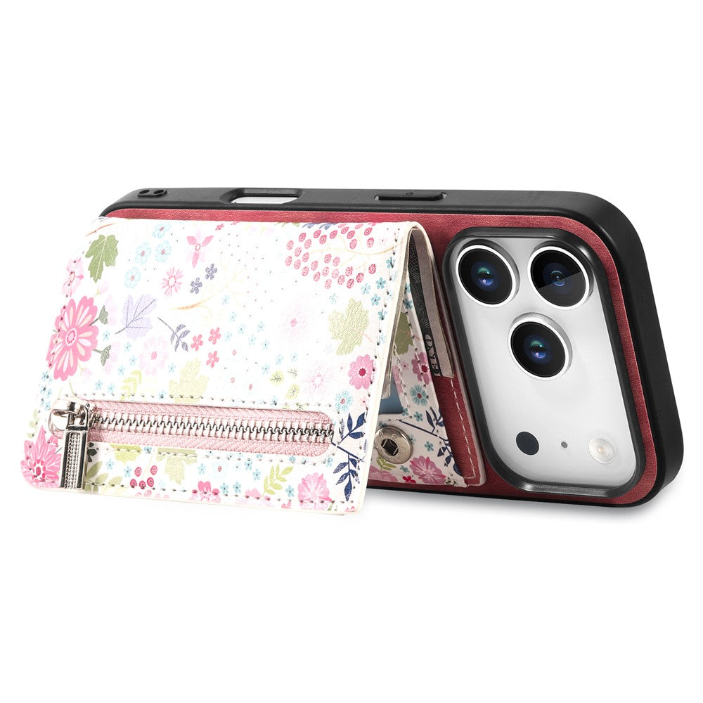 Étui en cuir pour iPhone 17 Pro avec protection RFID, fermeture éclair, porte-cartes et support intégré 